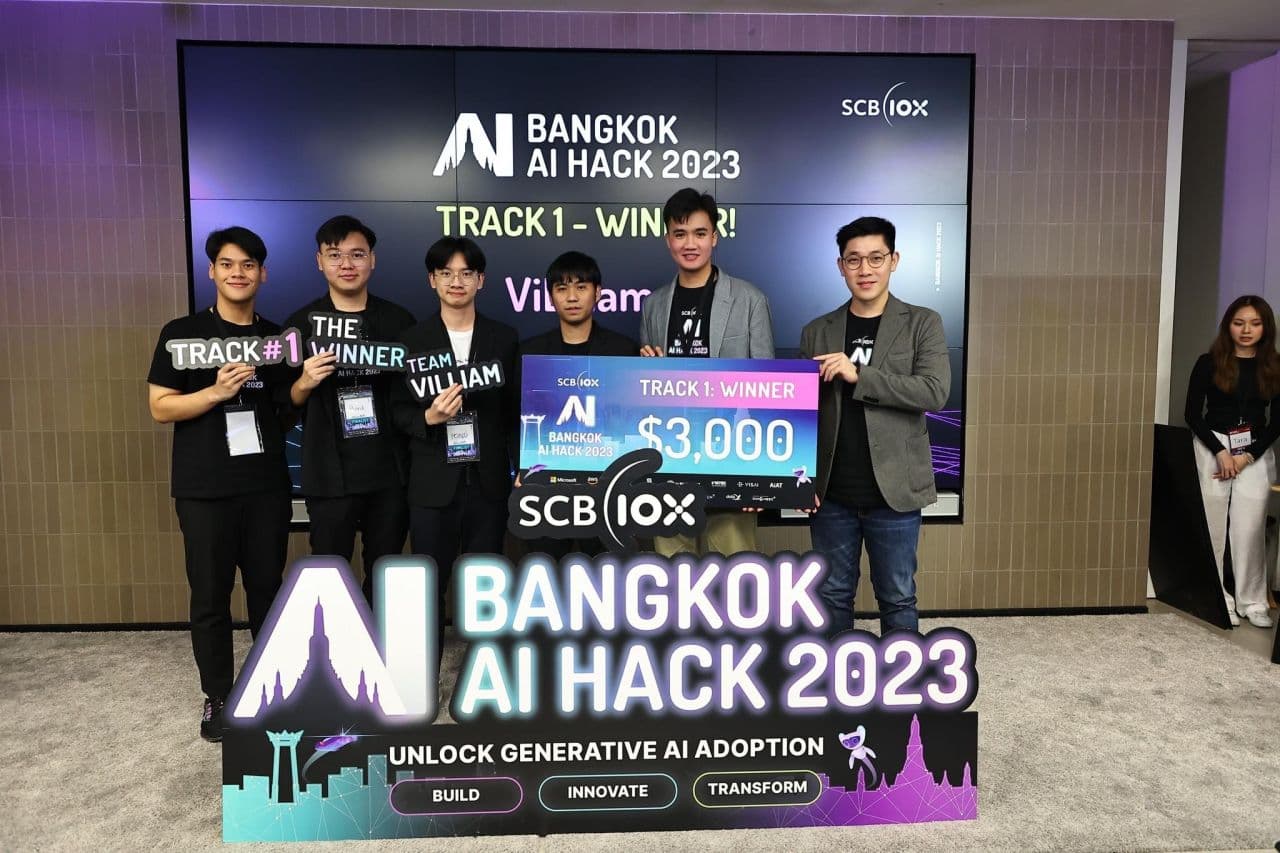 Team ViLLiam receiving the Track 1 winner award at Bangkok AI Hack 2023