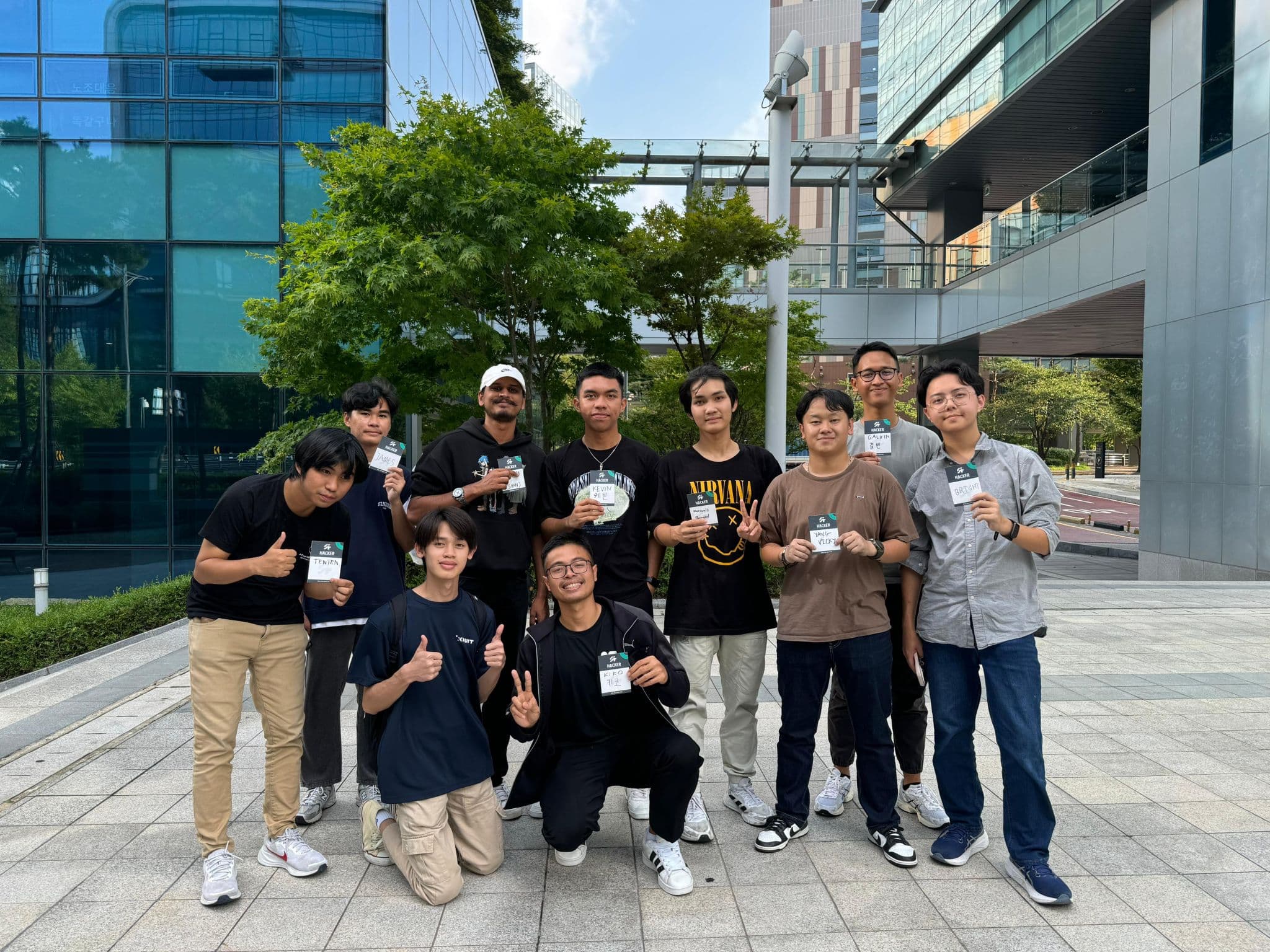 International Seoul Tech Impact team posing together outdoors in Seoul